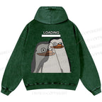 Unisex Casual Loading Penguin Printed Double-sided Washed Hoodie