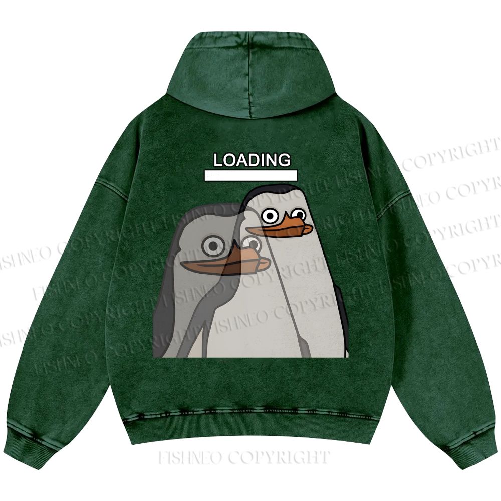 Unisex Casual Loading Penguin Printed Double-sided Washed Hoodie