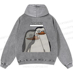 Unisex Casual Loading Penguin Printed Double-sided Washed Hoodie