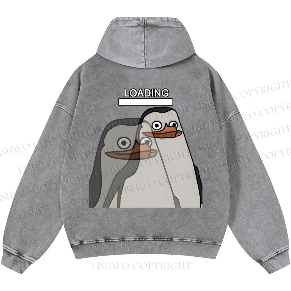 Unisex Casual Loading Penguin Printed Double-sided Washed Hoodie