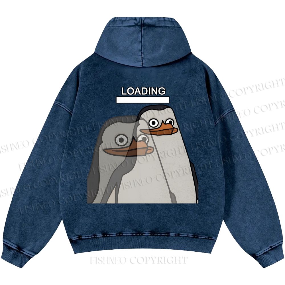 Unisex Casual Loading Penguin Printed Double-sided Washed Hoodie