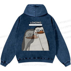 Unisex Casual Loading Penguin Printed Double-sided Washed Hoodie