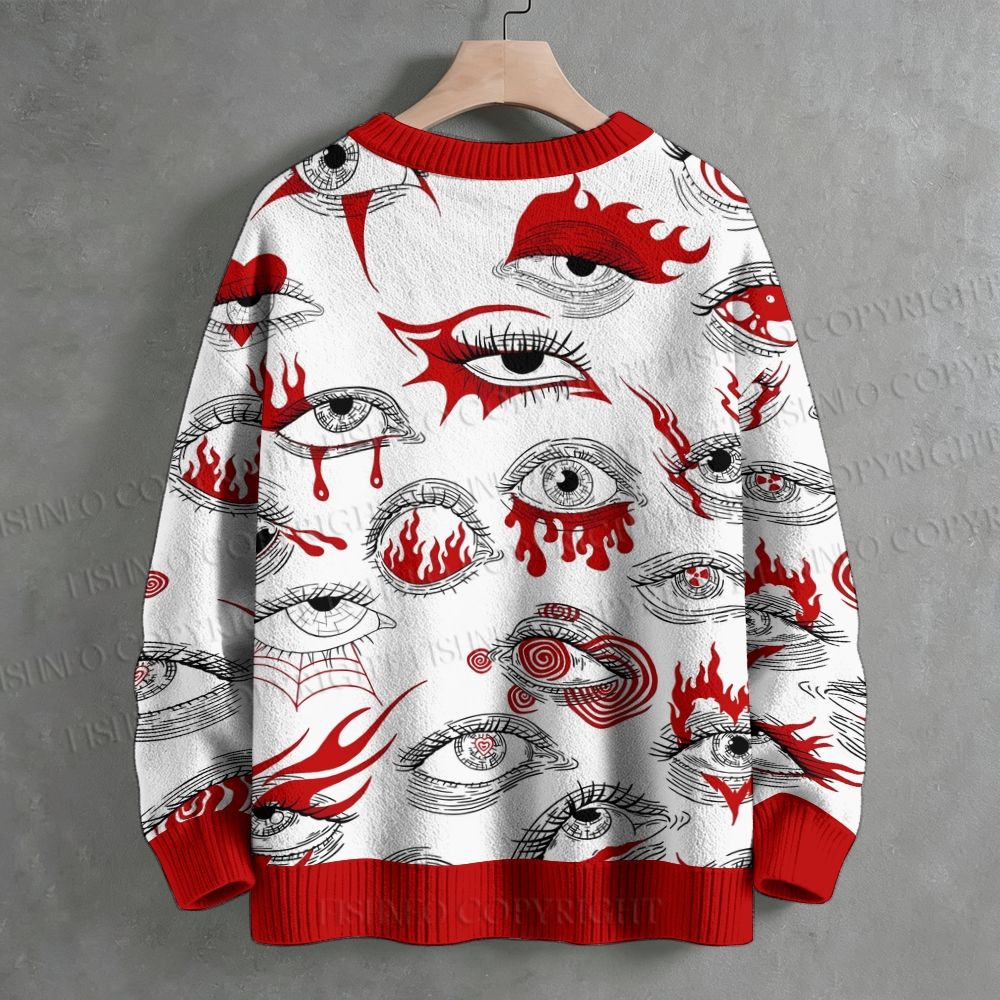 All Kinds of Eyes Drawing Crew Neck Sweater