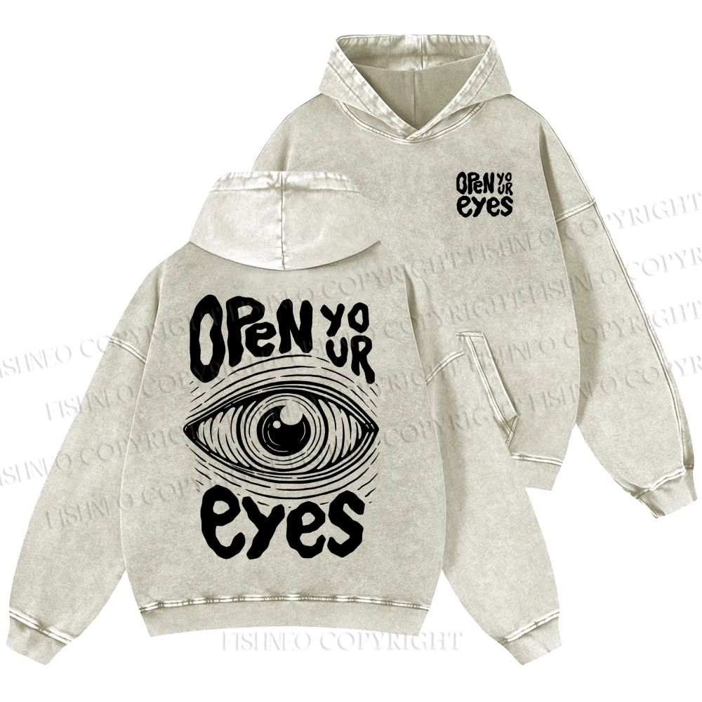 Unisex Open Your Eyes Casual Printed Double-sided Washed Hoodie