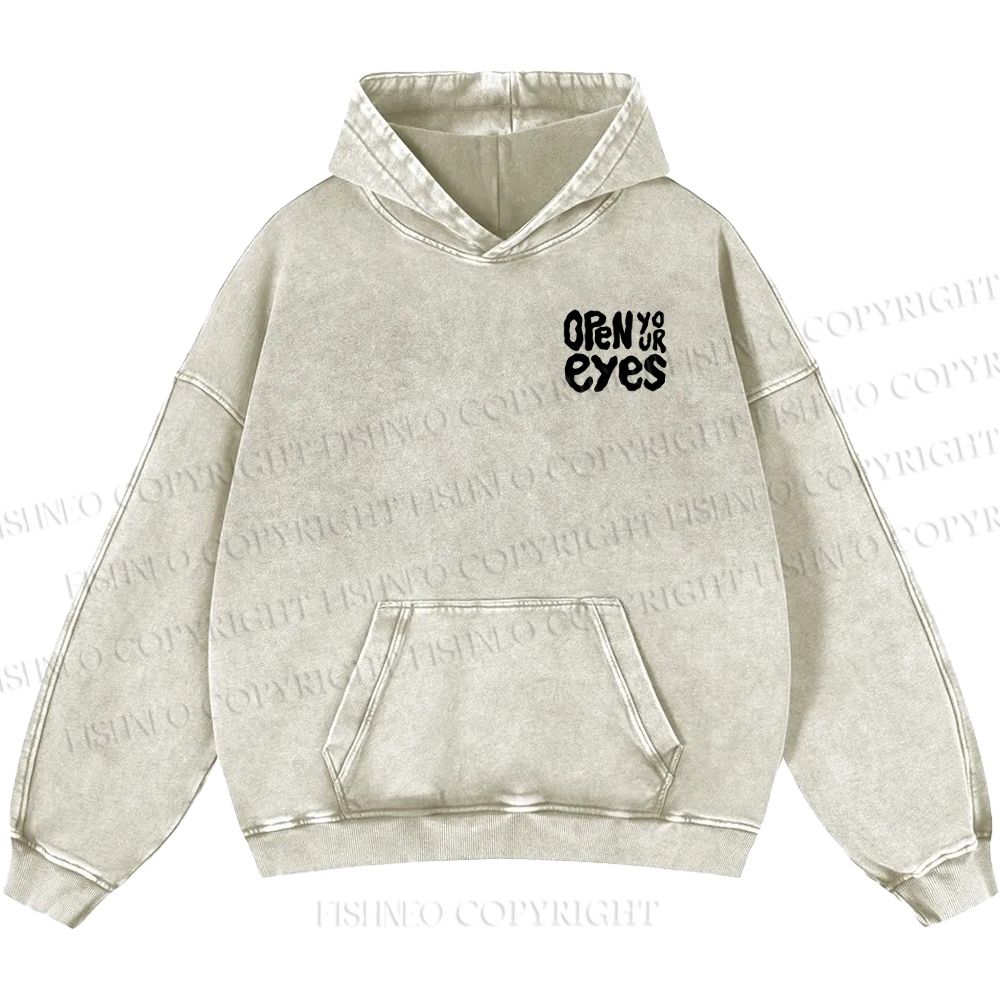 Unisex Open Your Eyes Casual Printed Double-sided Washed Hoodie