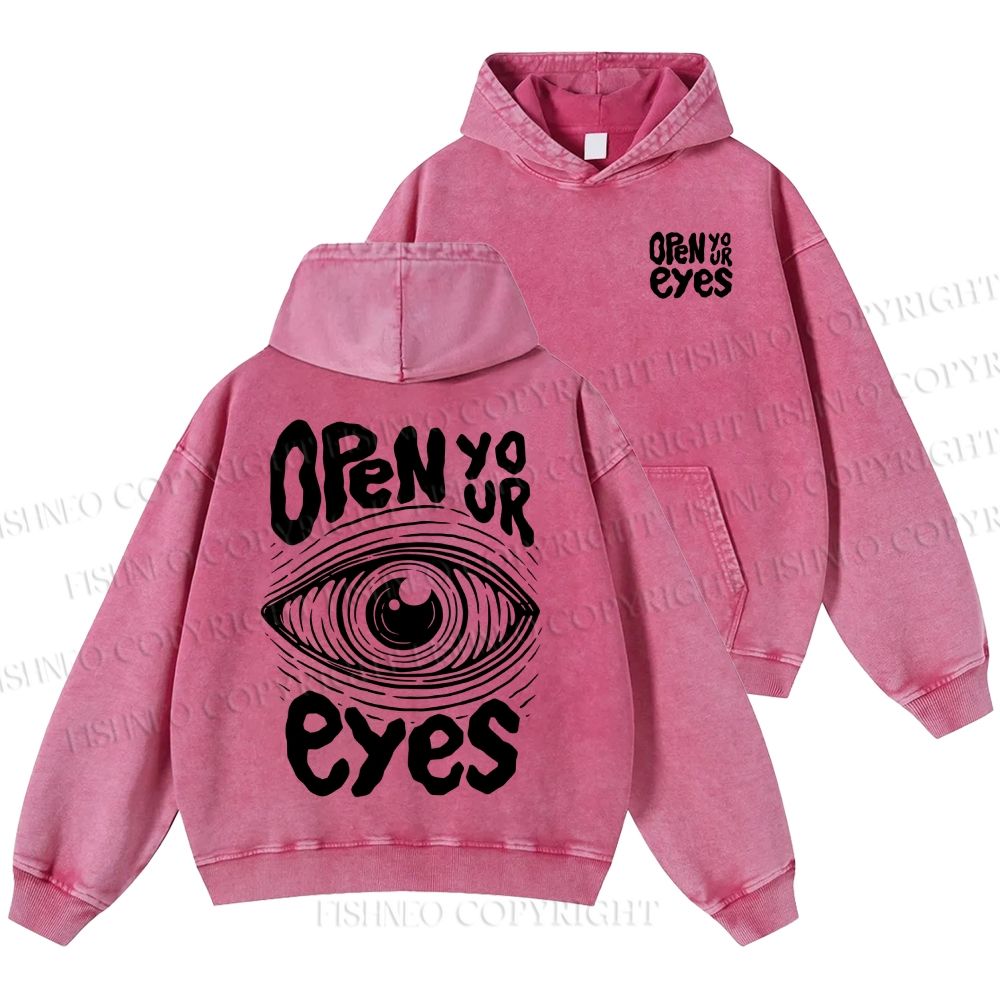 Unisex Open Your Eyes Casual Printed Double-sided Washed Hoodie