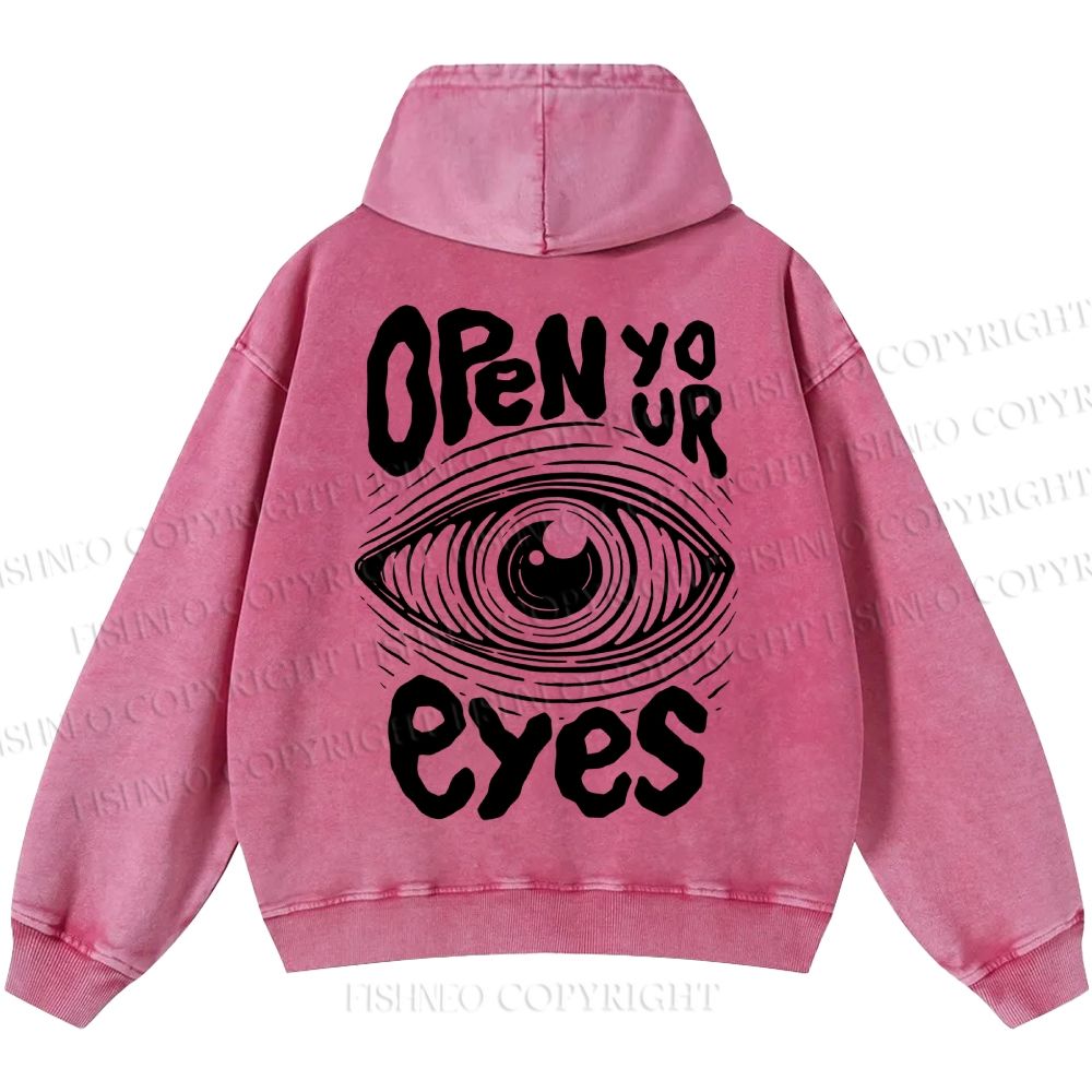 Unisex Open Your Eyes Casual Printed Double-sided Washed Hoodie