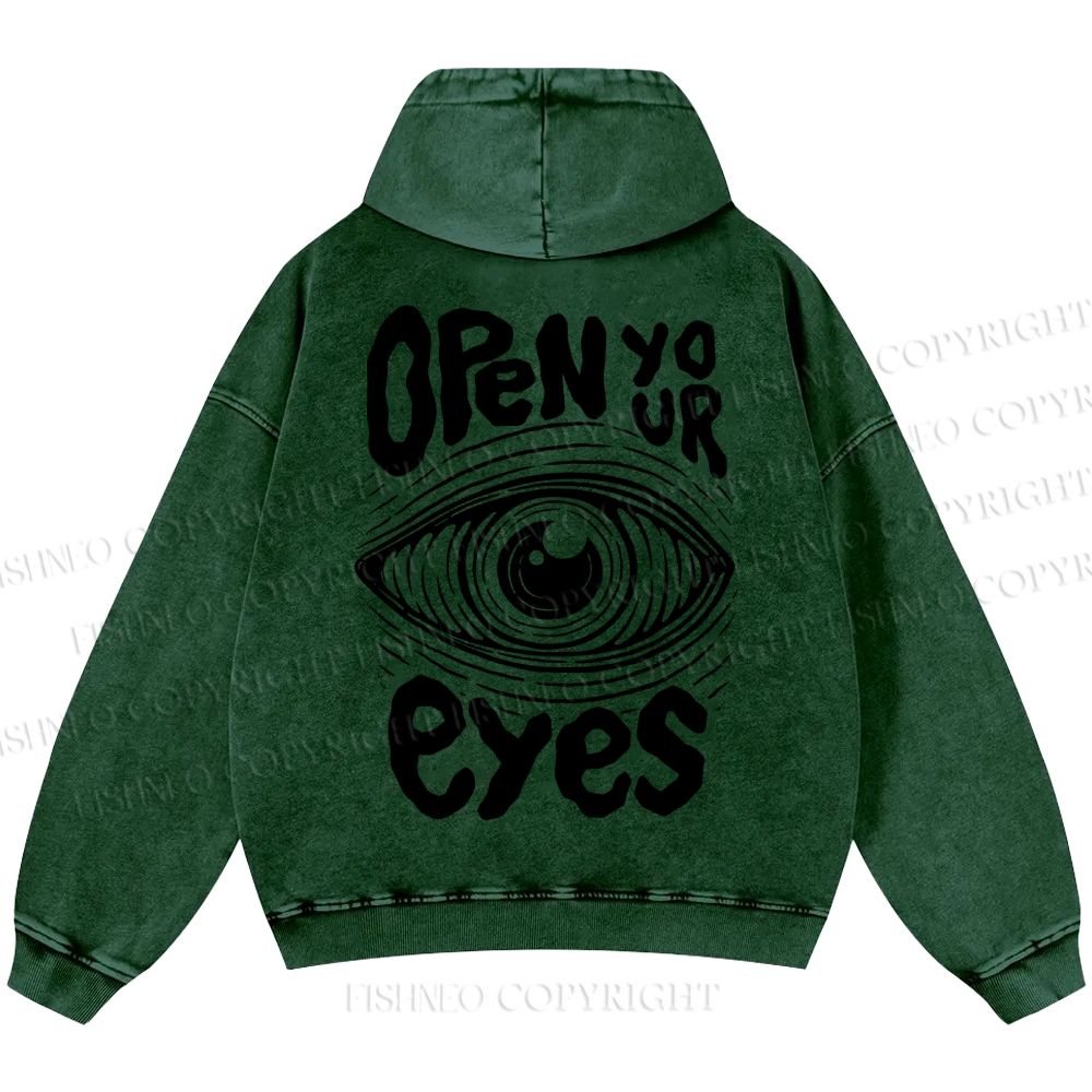 Unisex Open Your Eyes Casual Printed Double-sided Washed Hoodie