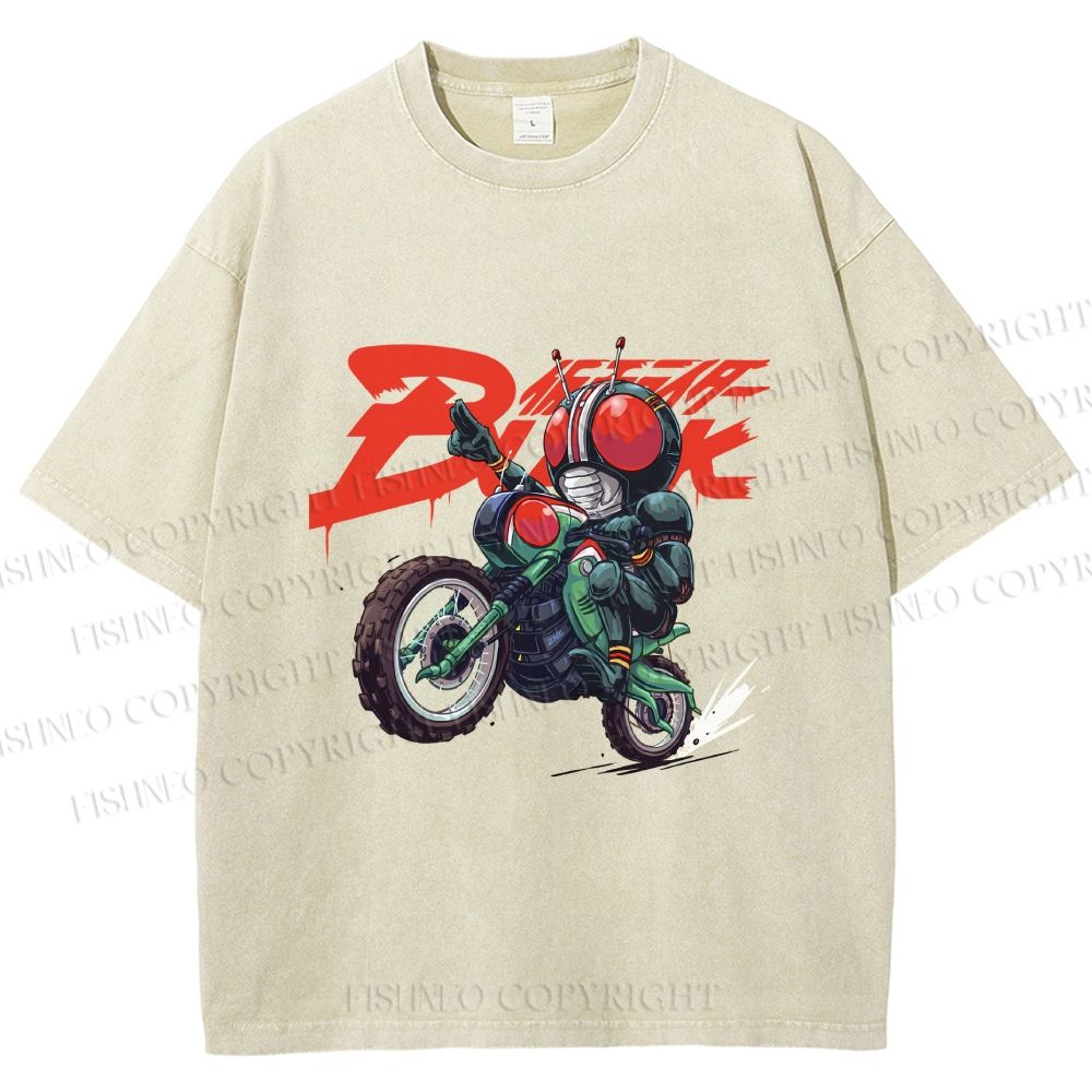 Unisex Kamen Rider Black on Battle Hopper Printed Washed Tee