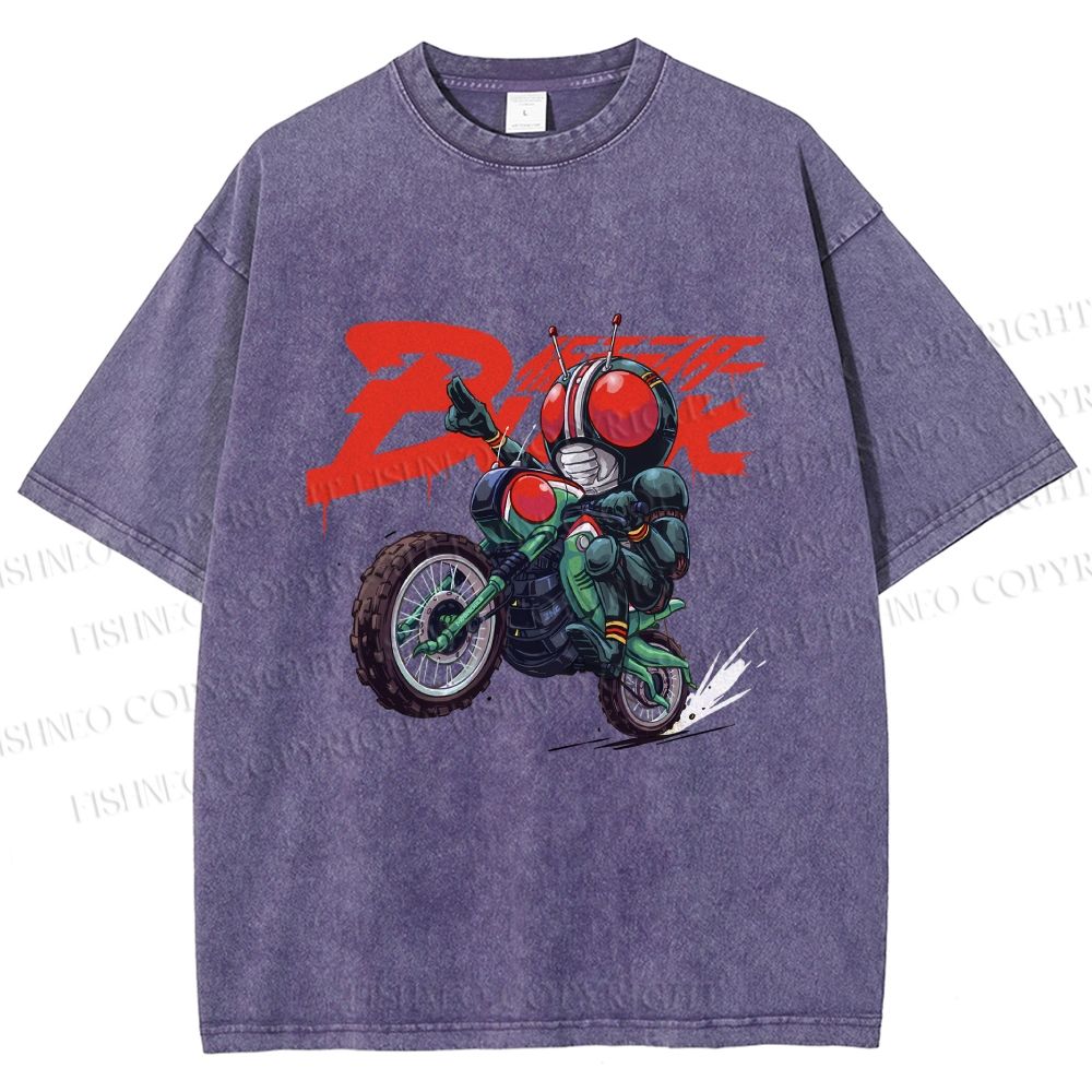 Unisex Kamen Rider Black on Battle Hopper Printed Washed Tee