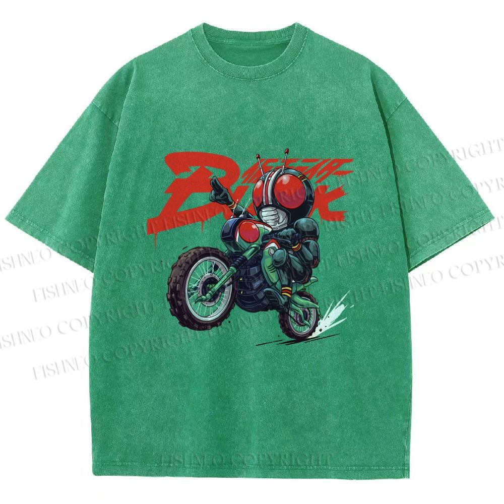 Unisex Kamen Rider Black on Battle Hopper Printed Washed Tee