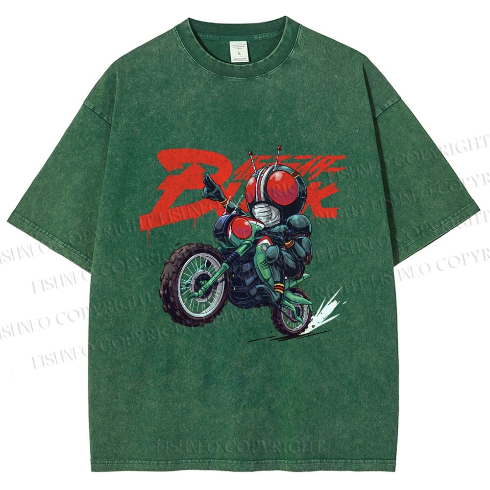 Unisex Kamen Rider Black on Battle Hopper Printed Washed Tee