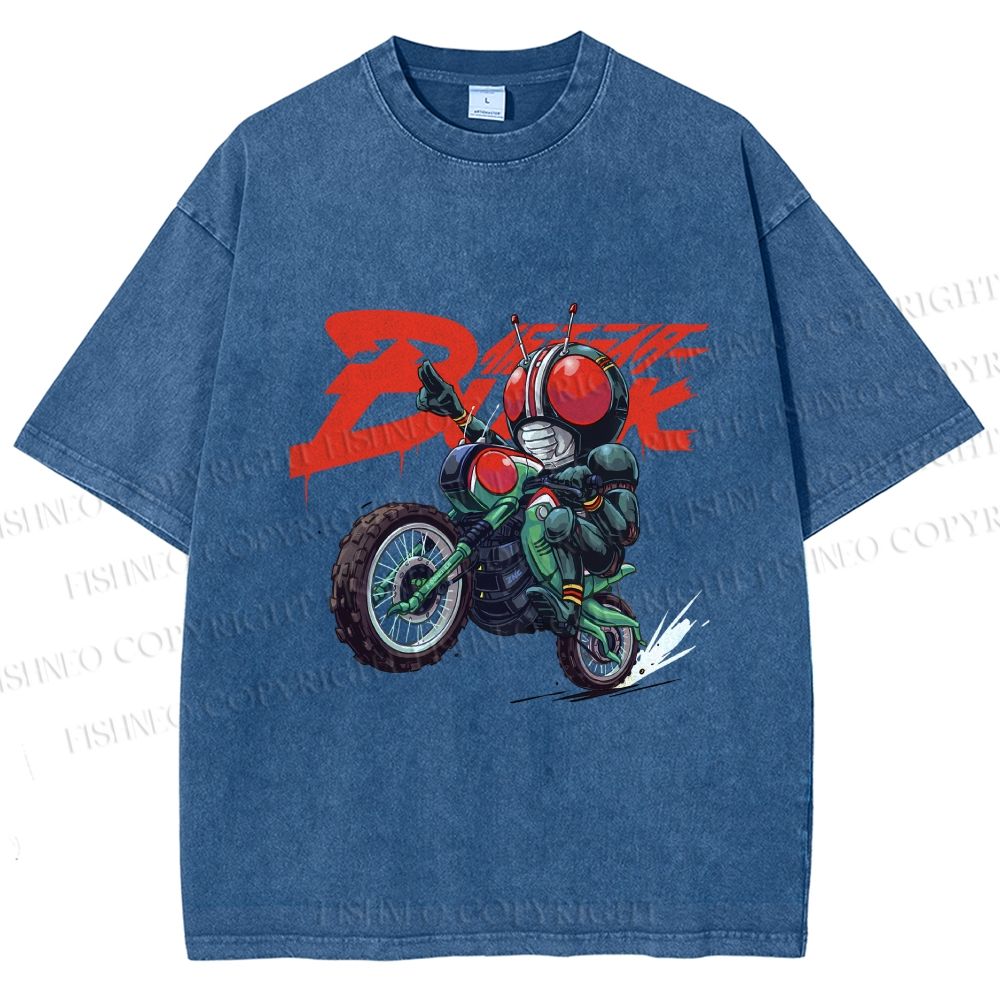 Unisex Kamen Rider Black on Battle Hopper Printed Washed Tee