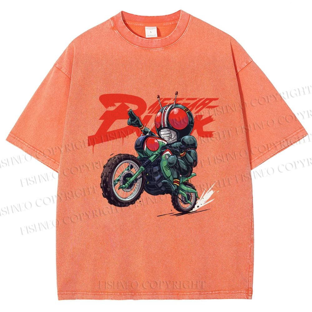 Unisex Kamen Rider Black on Battle Hopper Printed Washed Tee