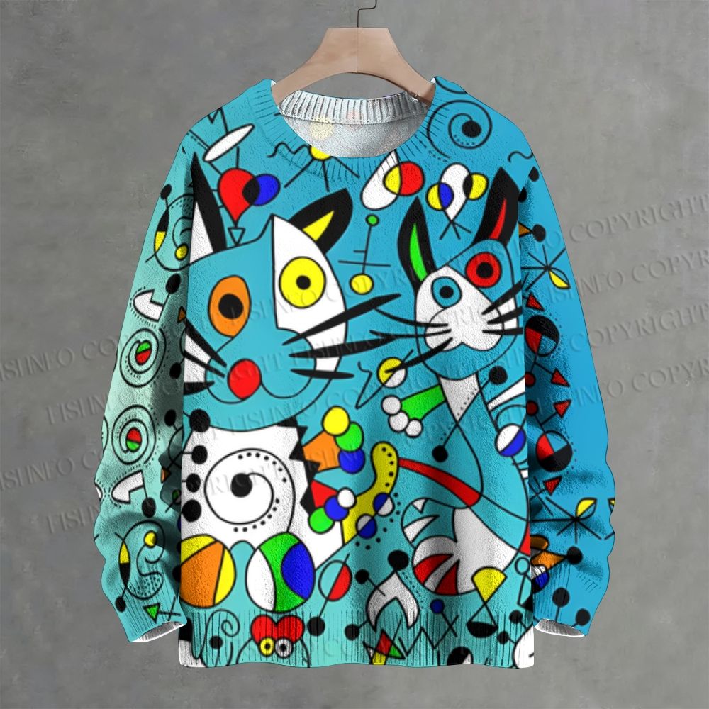 Joan Miro Funny Cats Graffiti  Crew Neck Sweater