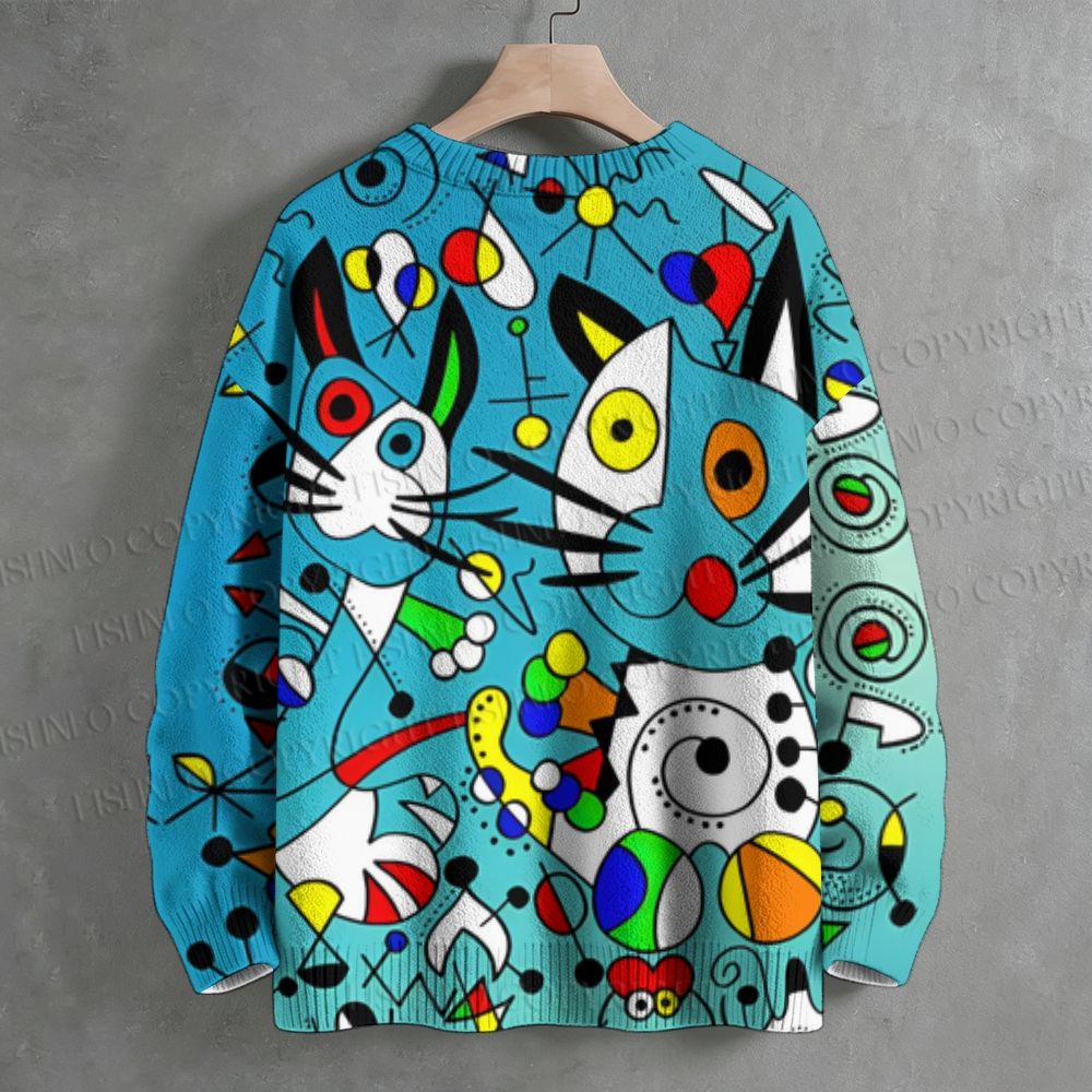 Joan Miro Funny Cats Graffiti  Crew Neck Sweater