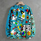 Joan Miro Funny Cats Graffiti  Crew Neck Sweater