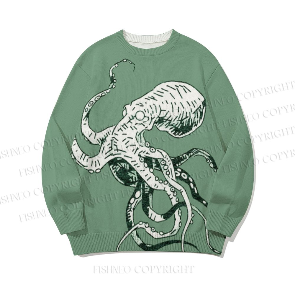 Vintage Green Octopus Core-spun yarn long-sleeve sweater