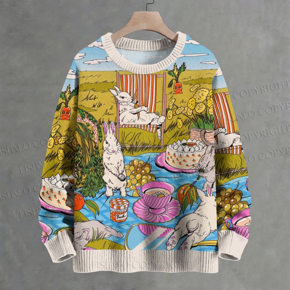 Countryside Picnic Bunny Crew Neck Sweater
