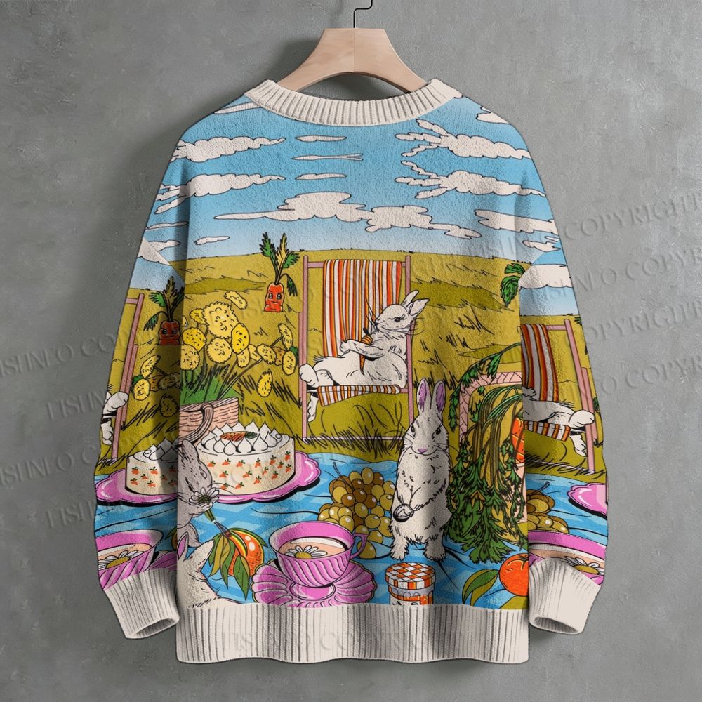 Countryside Picnic Bunny Crew Neck Sweater