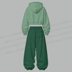 Vintage Green Octopus Women's Cropped Long Sleeve Hoodie & High Waist Jogger Pants Two Piece Tracksuit Set