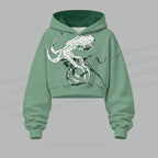 Vintage Green Octopus Women's Cropped Long Sleeve Hoodie & High Waist Jogger Pants Two Piece Tracksuit Set