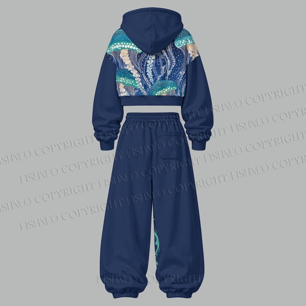 Yayoi Kusama Jellyfish Women's Cropped Long Sleeve Hoodie & High Waist Jogger Pants Two Piece Tracksuit Set