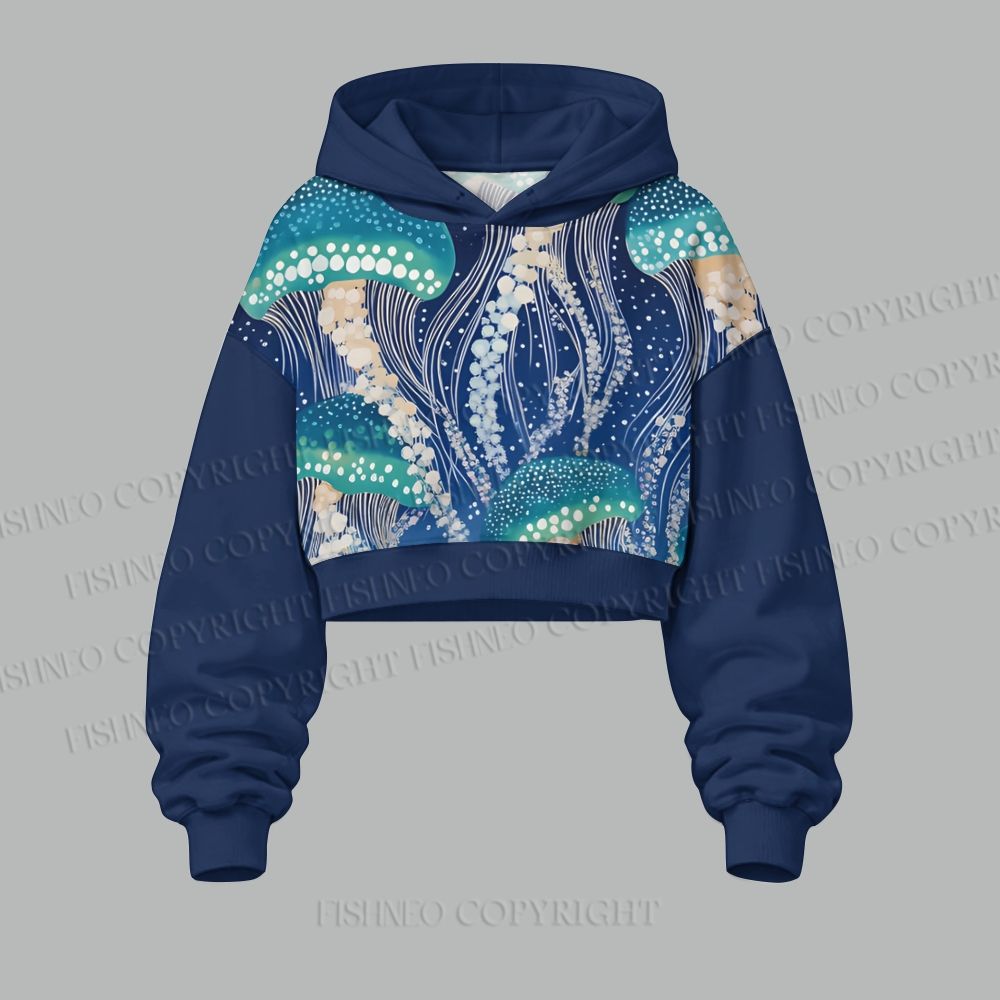 Yayoi Kusama Jellyfish Women's Cropped Long Sleeve Hoodie & High Waist Jogger Pants Two Piece Tracksuit Set