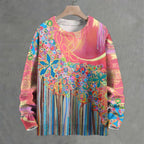 Abstract Flower Crew Neck Sweater