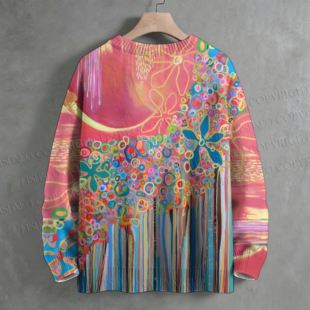 Abstract Flower Crew Neck Sweater