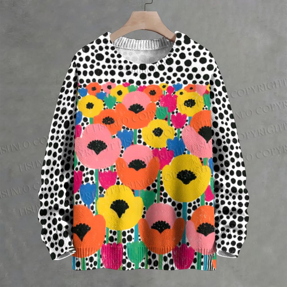 Yayoi Kusama Polka Dot Flower Crew Neck Sweater