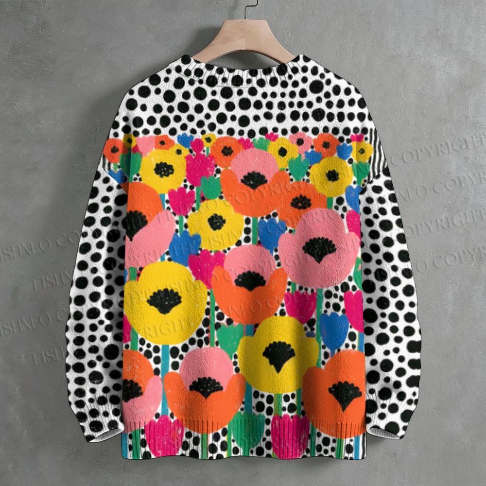 Yayoi Kusama Polka Dot Flower Crew Neck Sweater