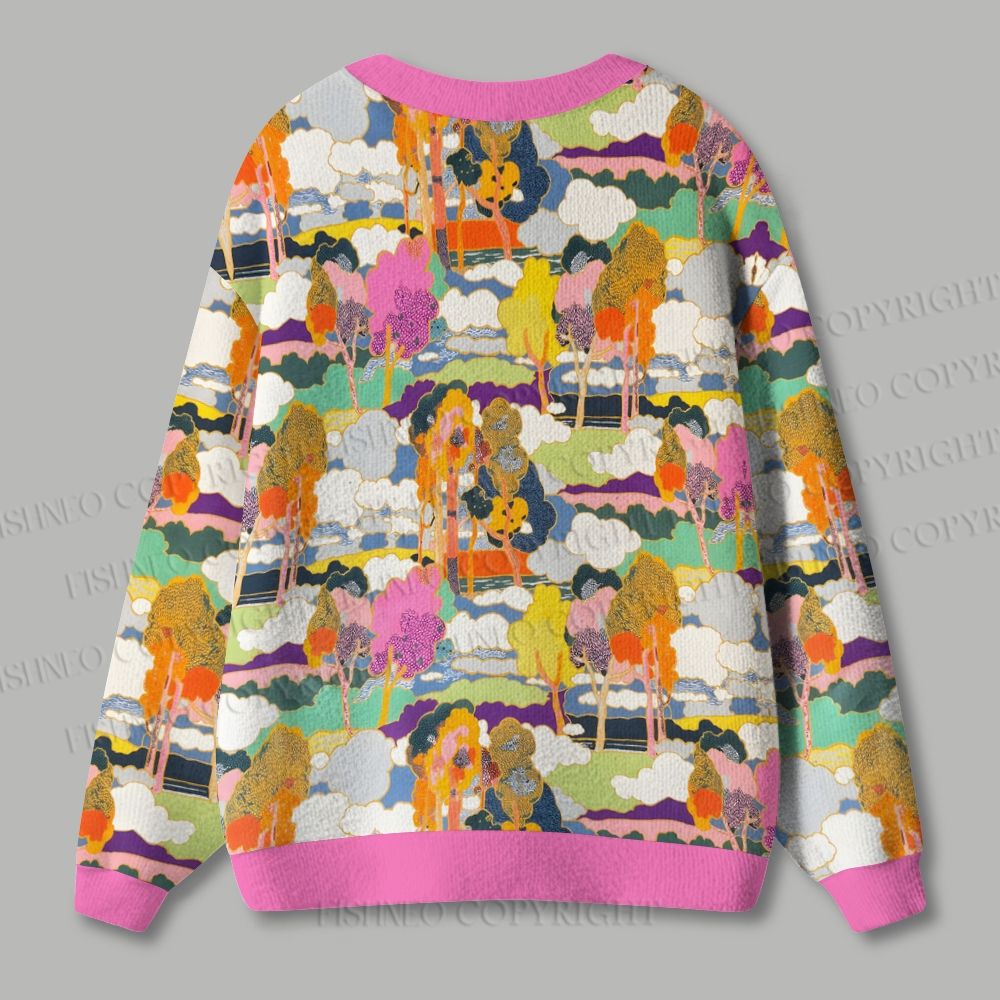 Psychedelic Forest Ugly Cardigan Sweater