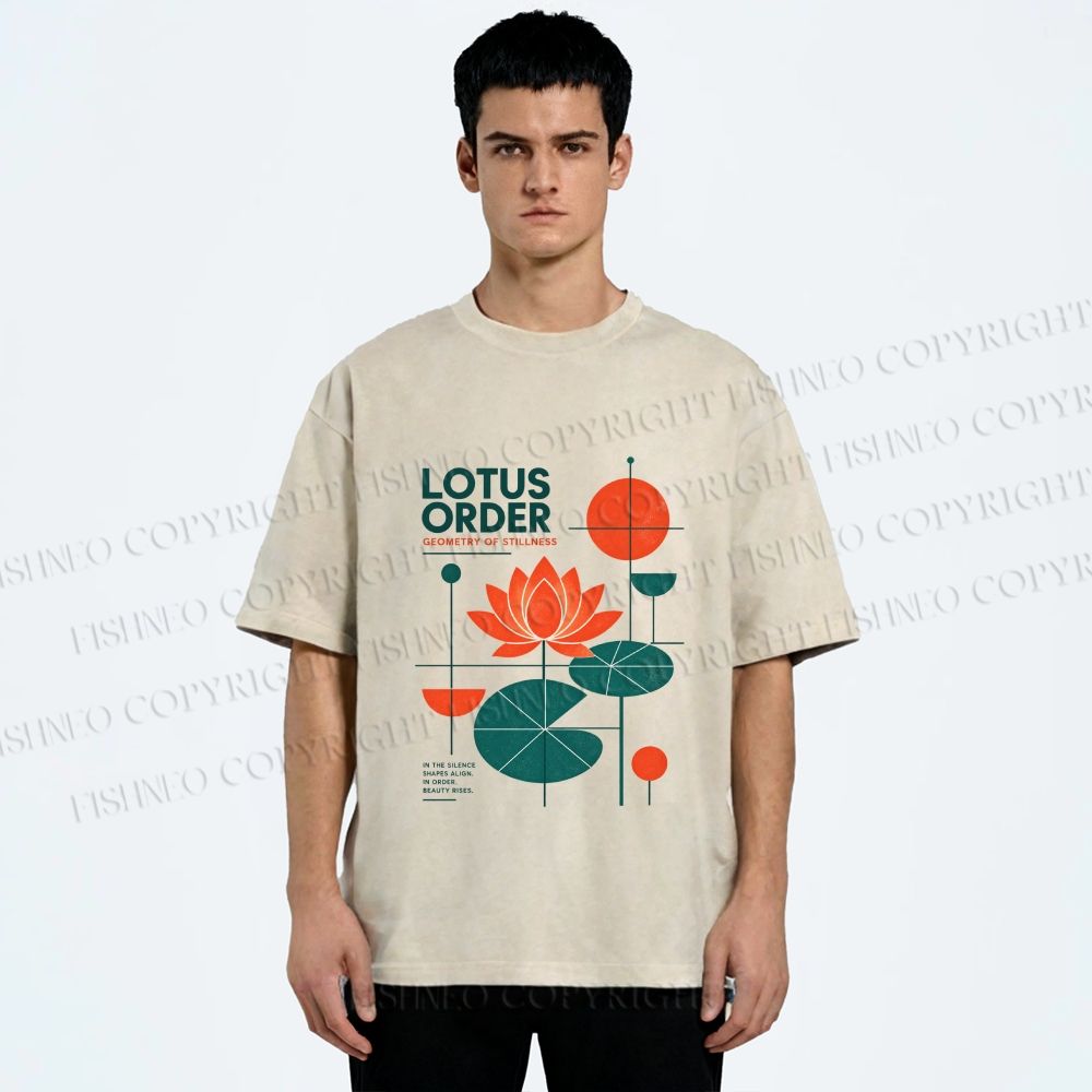 Unisex Bauhaus Lotus Printed Washed Tee