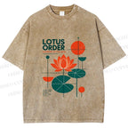 Unisex Bauhaus Lotus Printed Washed Tee