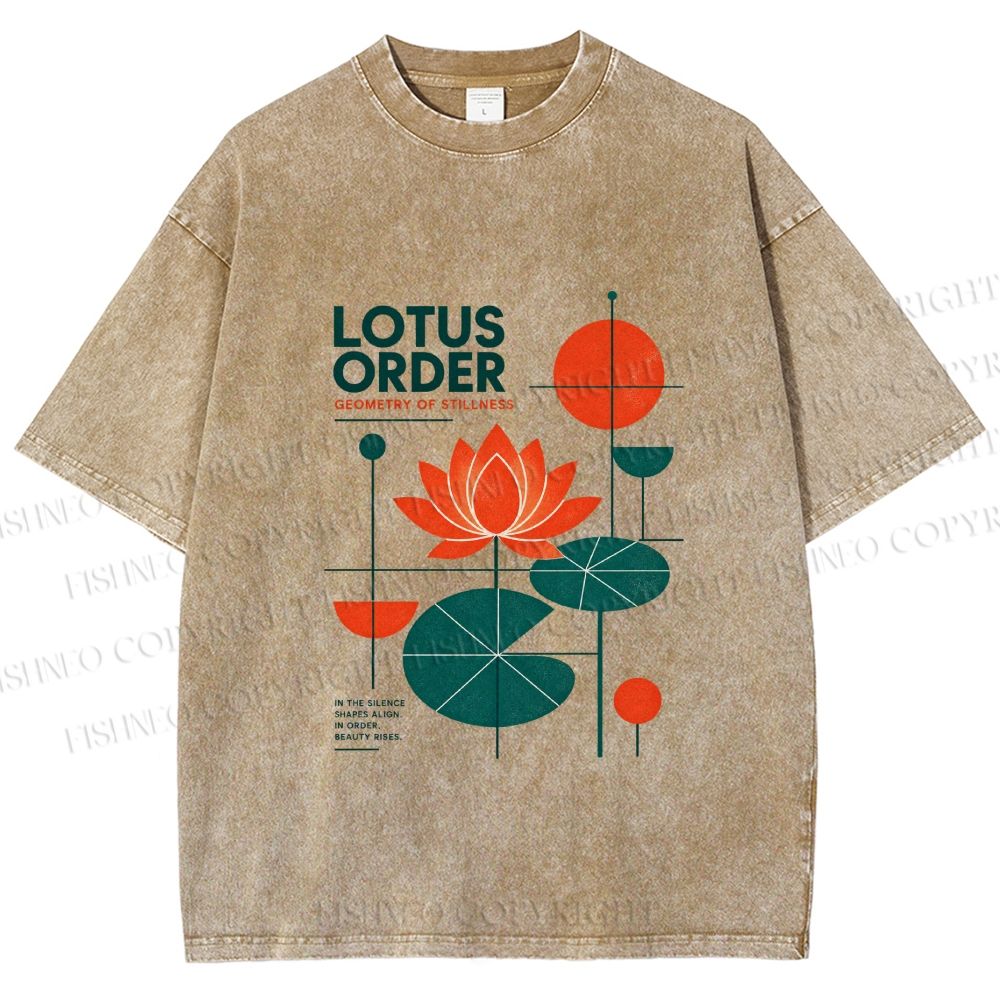 Unisex Bauhaus Lotus Printed Washed Tee