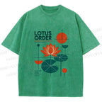 Unisex Bauhaus Lotus Printed Washed Tee