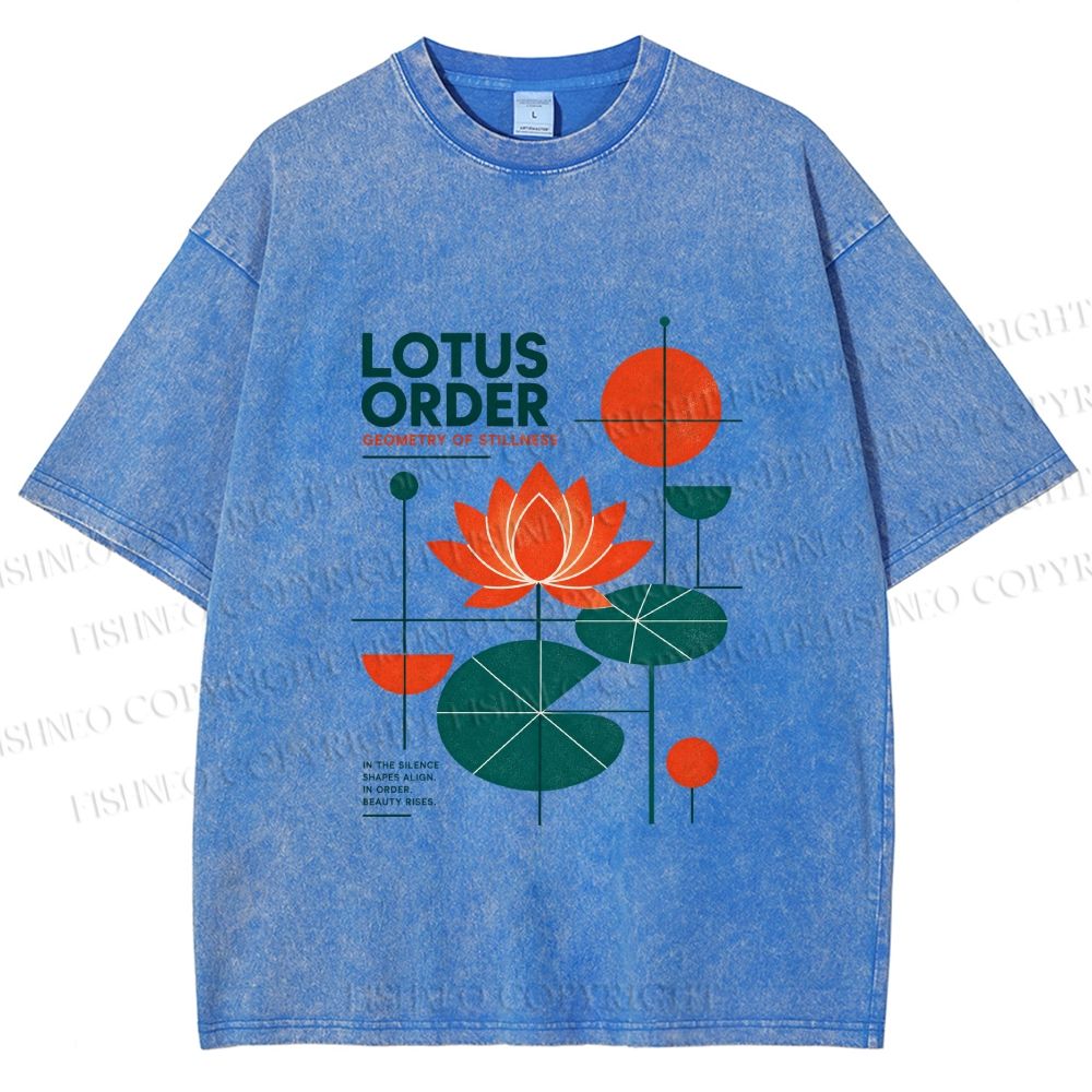 Unisex Bauhaus Lotus Printed Washed Tee
