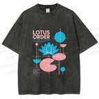 Unisex Bauhaus Lotus Printed Washed Tee