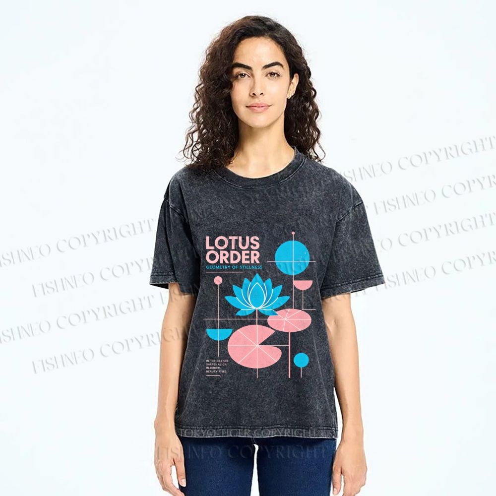 Unisex Bauhaus Lotus Printed Washed Tee