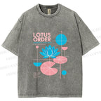 Unisex Bauhaus Lotus Printed Washed Tee
