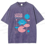 Unisex Bauhaus Lotus Printed Washed Tee
