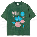 Unisex Bauhaus Lotus Printed Washed Tee
