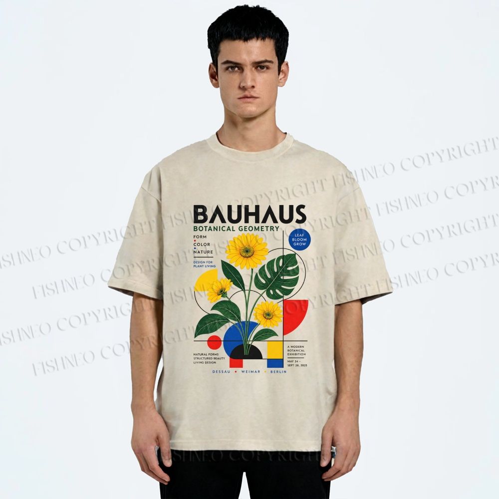 Unisex Bauhaus Plants Printed Washed Tee