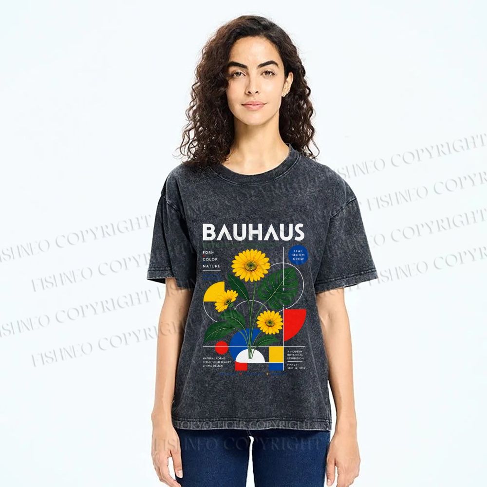 Unisex Bauhaus Plants Printed Washed Tee