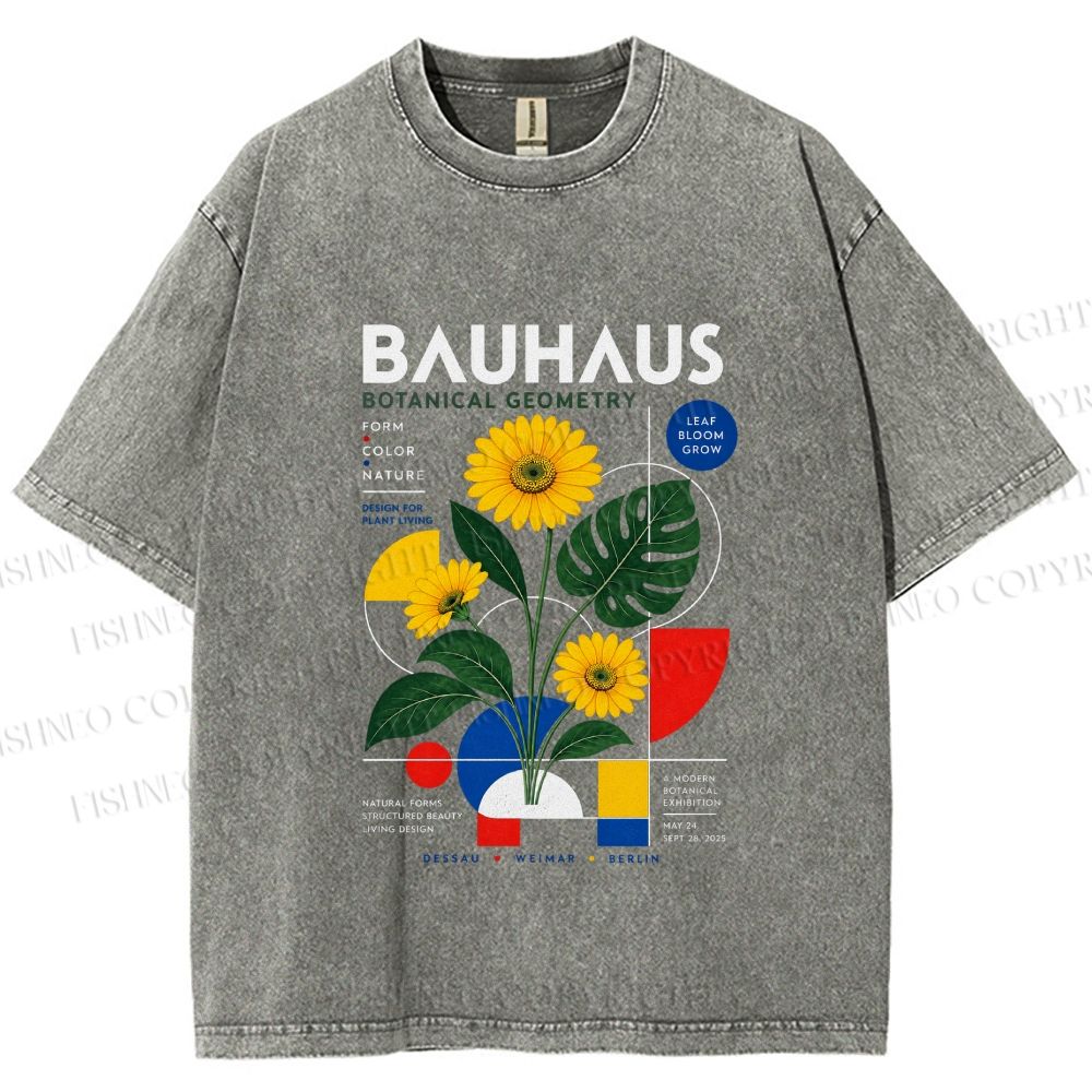 Unisex Bauhaus Plants Printed Washed Tee