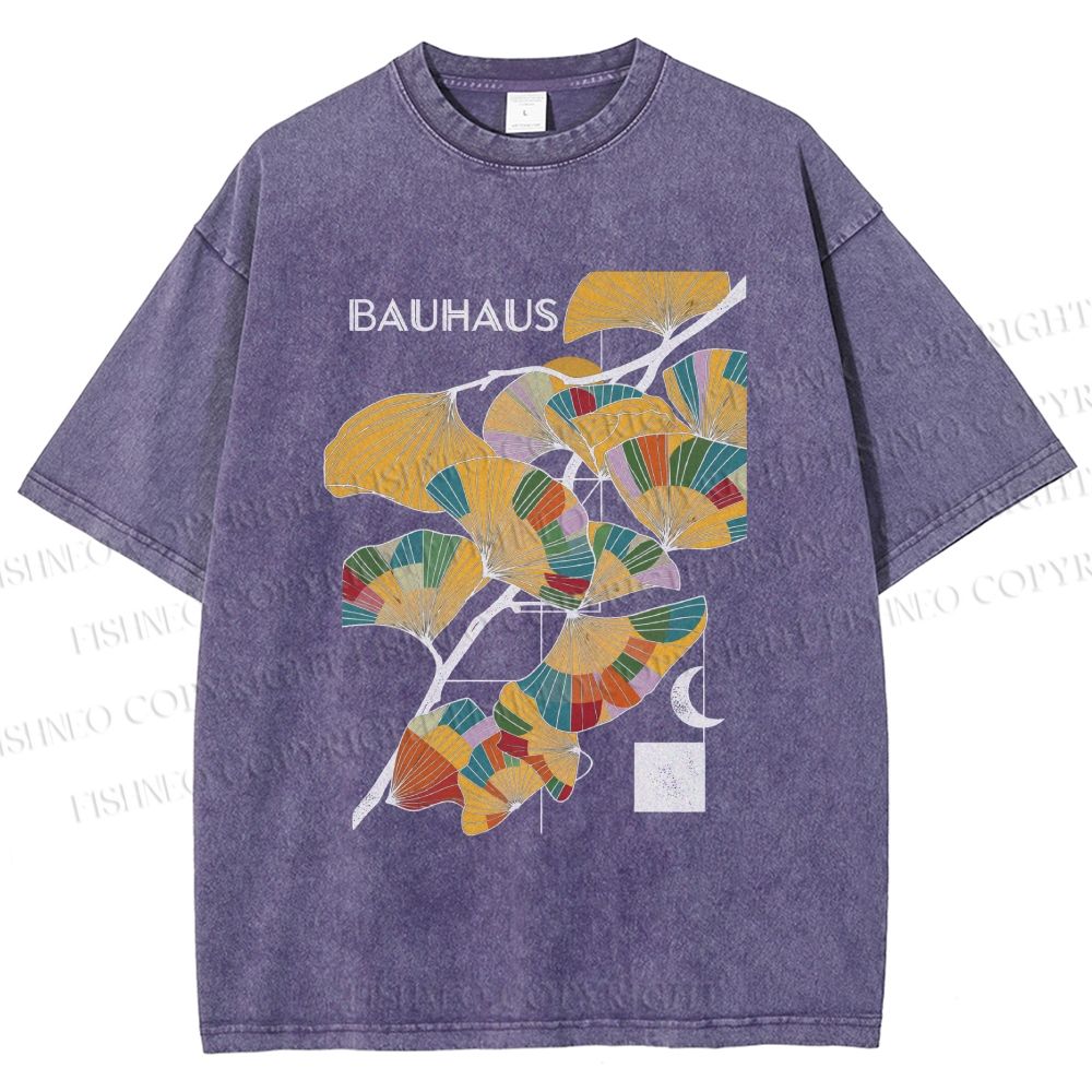 Unisex Bauhaus Ginkgo Leaf Printed Washed Tee