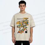 Unisex Bauhaus Ginkgo Leaf Printed Washed Tee
