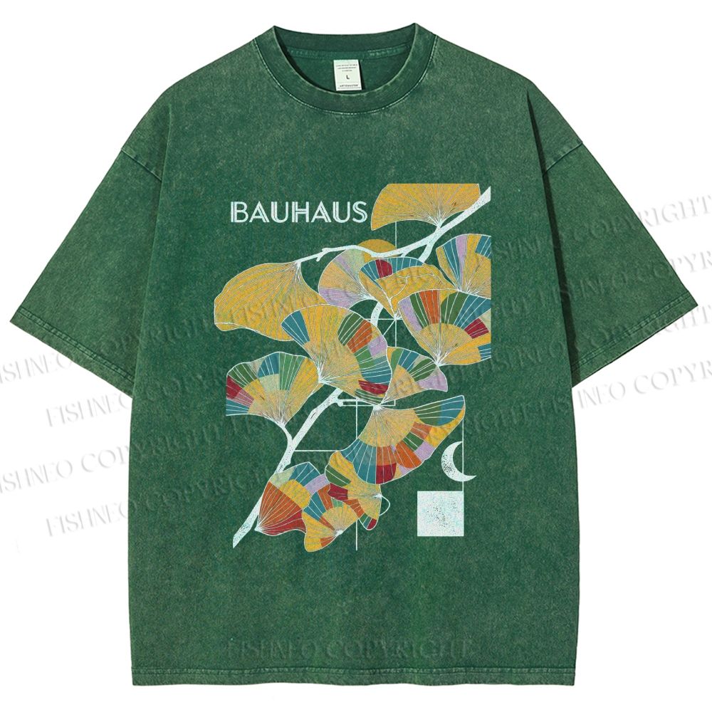 Unisex Bauhaus Ginkgo Leaf Printed Washed Tee