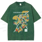 Unisex Bauhaus Ginkgo Leaf Printed Washed Tee